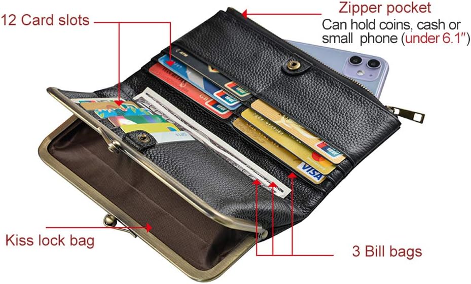 EASTNIGHTS Soft Leather Wallets for Women Compact Bifold RFID Clutch Wallet Ladies Coin Purse with Zipper and Kiss Lock - Image 5