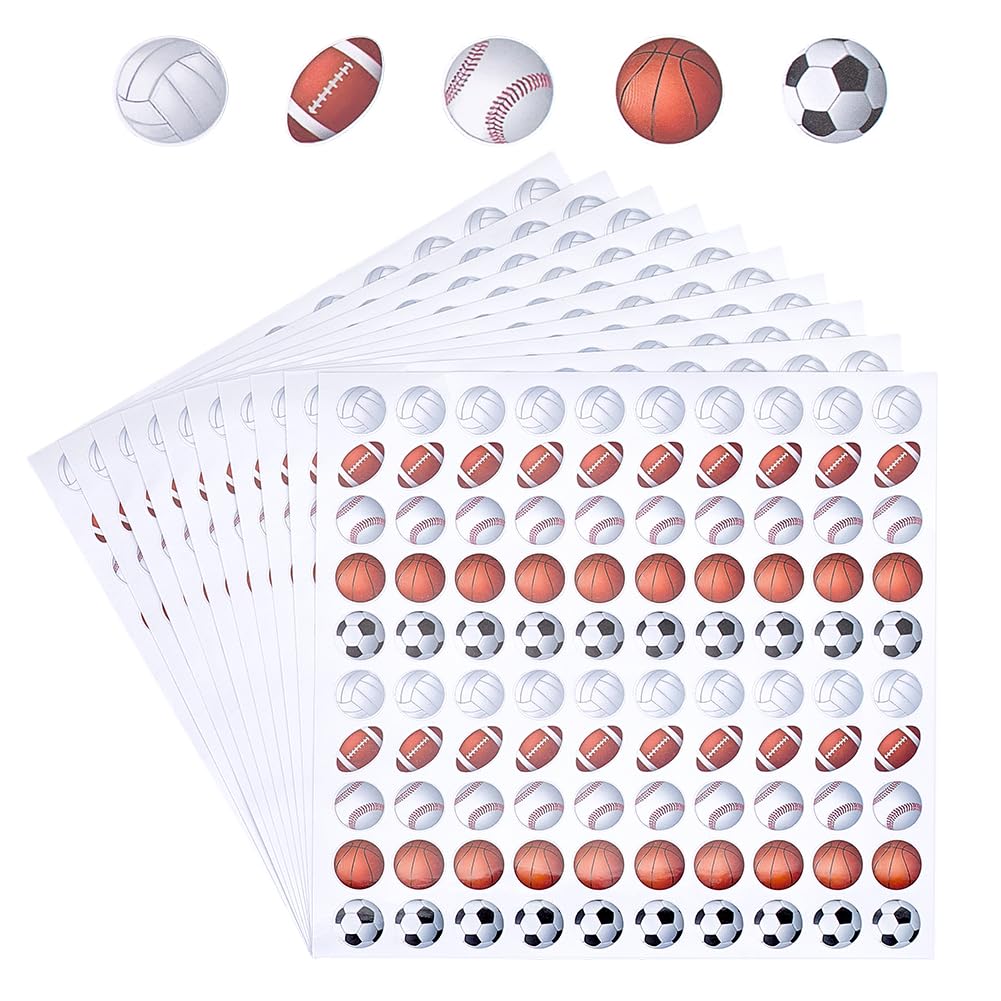 PH PandaHall 2000pcs Sports Ball Stickers, Ball Themed Stickers Football Baseball Basketball Volleyball Sports Sticker for Balls Themed Party Favors Decor Birthday Classroom,100pcs/Sheet