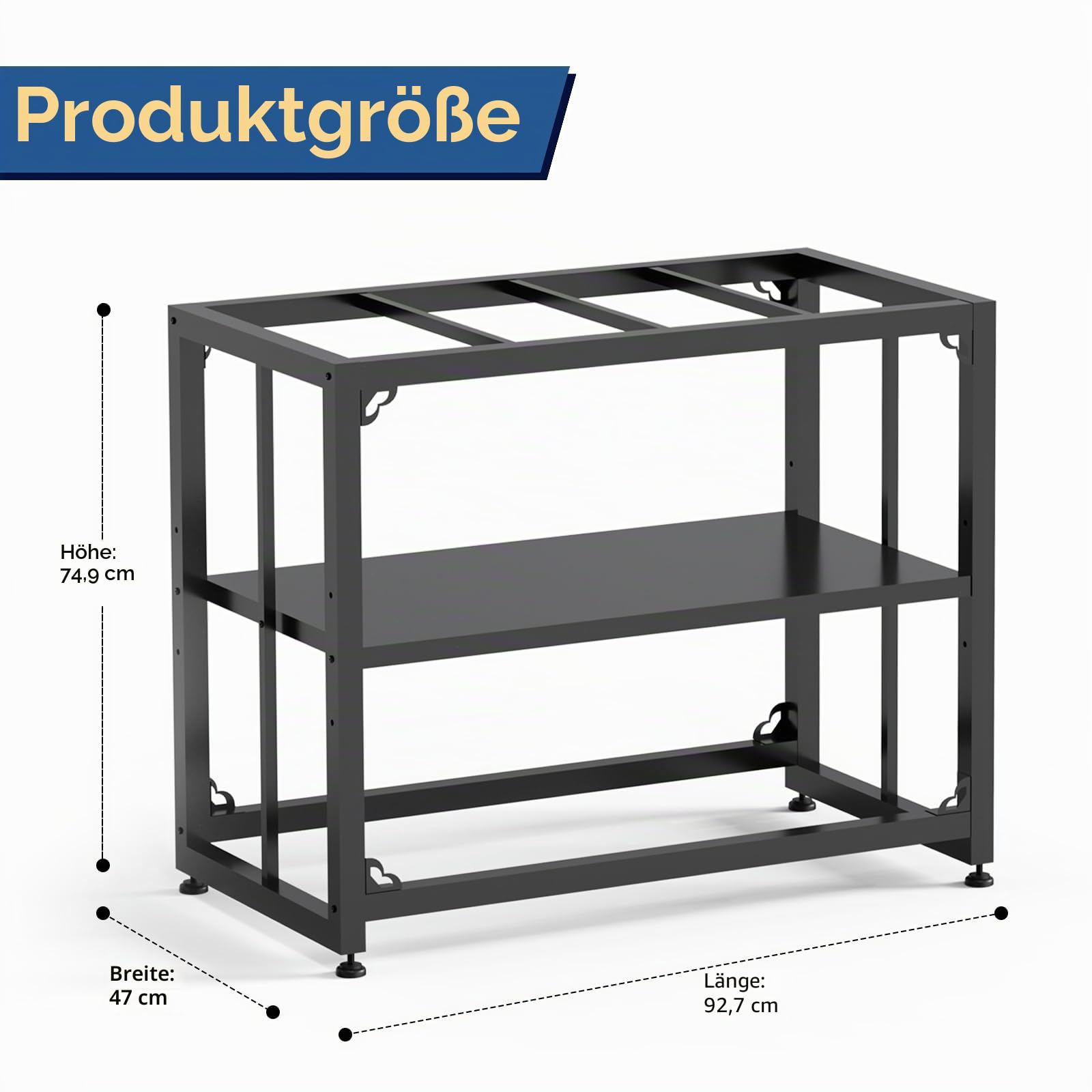 Tocretoare Aquariumständer aus Metall, 92,7 cm L x 47 cm B x 74 cm H, doppellagiges Aufbewahrungsdesign, geeignet für Zuhause und Büro, 299 kg Kapazität, schwarz (Tank nicht im Lieferumfang enthalten)