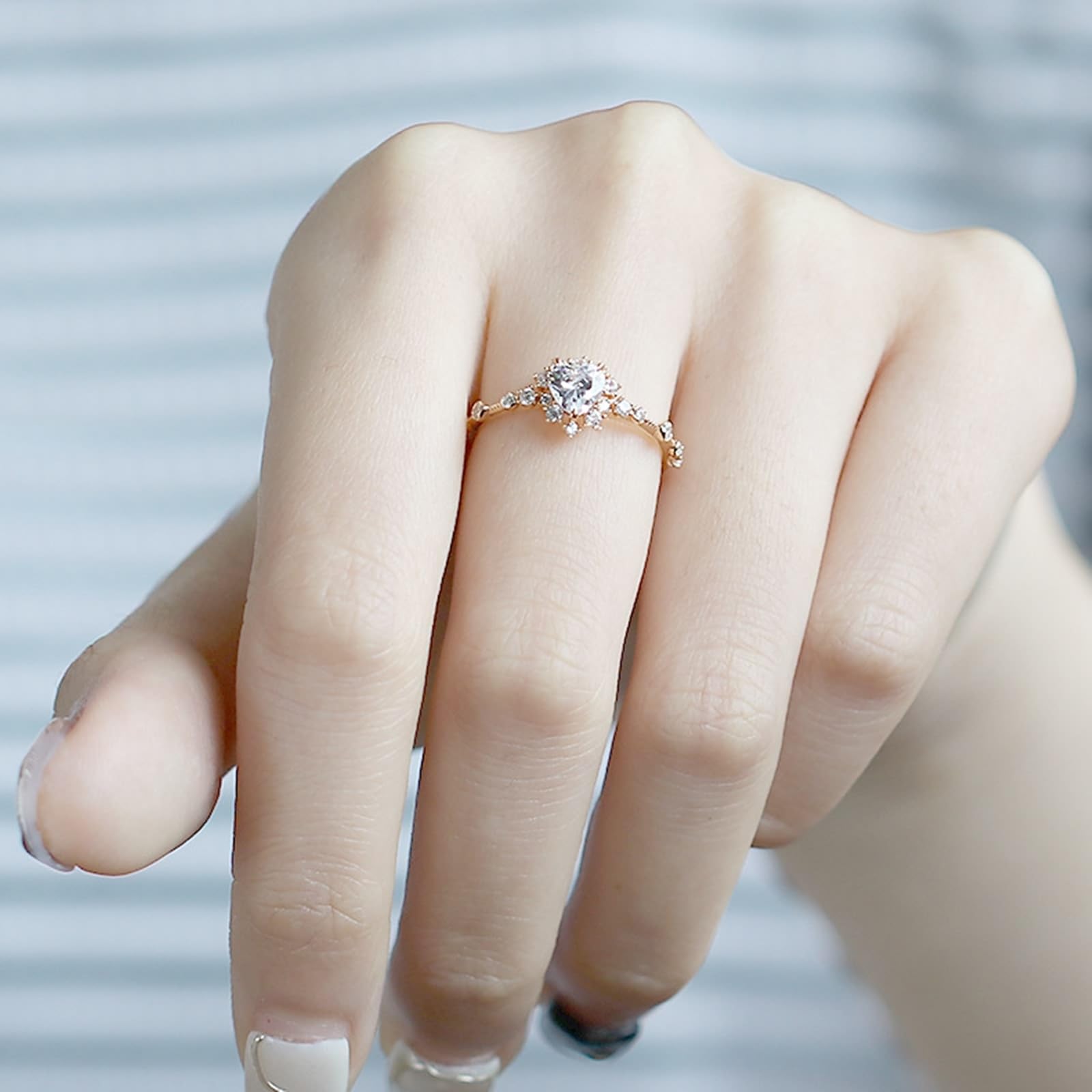 Bague en or 375/585/750 avec cœur Moissanite en forme de cœur