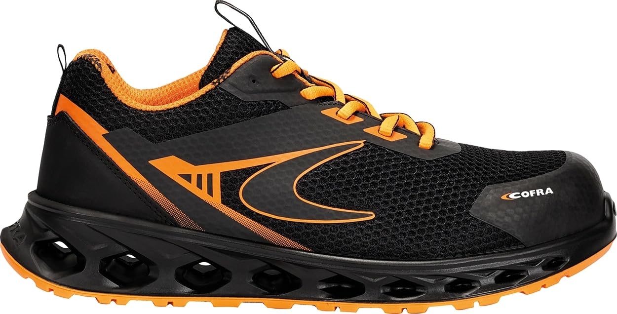 COFRA KOMBO Scarpe Antinfortunistica Uomo Donna S1P Calzature da Lavoro Tomaia in Tessuto Traspirante Basse Calzata Comoda Nero Arancione