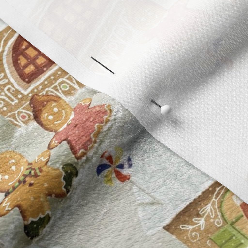 Spoonflower Fabric - Gingerbread Village Vintage Christmas White Cream Holidays Cookies Man Printed on Minky Fabric by The Yard - Sewing Baby Blankets Quilt Backing Plush