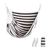 RANIT Black and White Hammock Chairs Hanging Rope Swing Seats Indoor and Outdoor, Canvas Hammock Chair