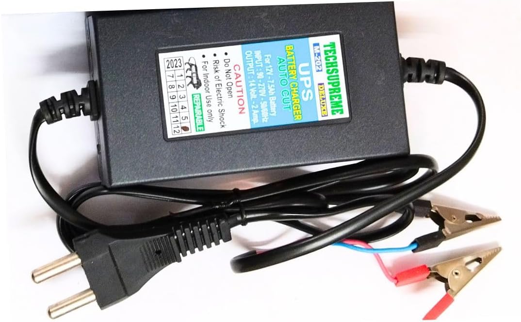 TechSupreme 12 Volt Battery Charger for Bike, Car, UPS Clip Worldwide Adaptor12 Volt 7 amp A1