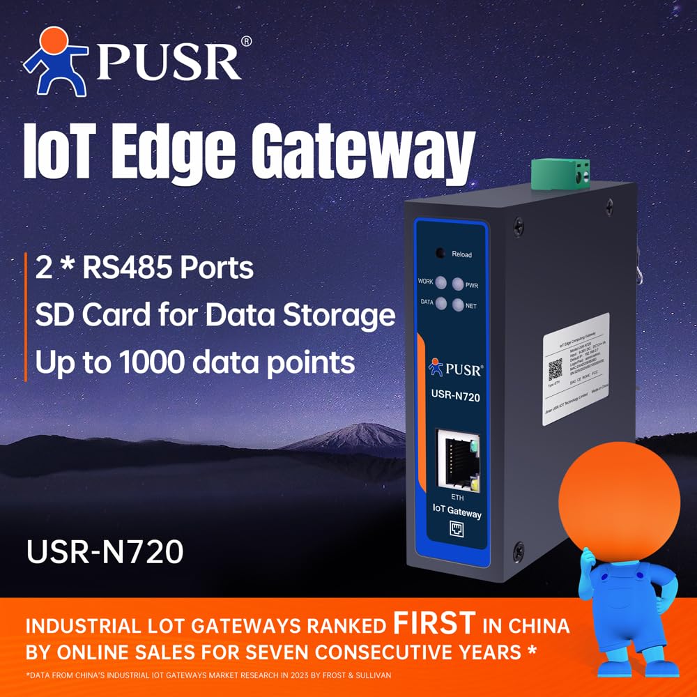 Edge Computing IoT Gateway 2 x RS485 1 x Ethernet mit SD-Karte Zur Datenspeicherung Modbus an MQTT/Json DL645 zu MQTT+Json RS485 zu Ethernet USR-N720-ETH