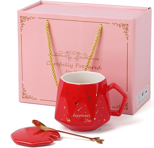 Oaboia Taza de café de regalo para mujeres y hombres, bonita taza de cerámica de estrella de la felicidad para cumpleaños, graduación, Navidad,
