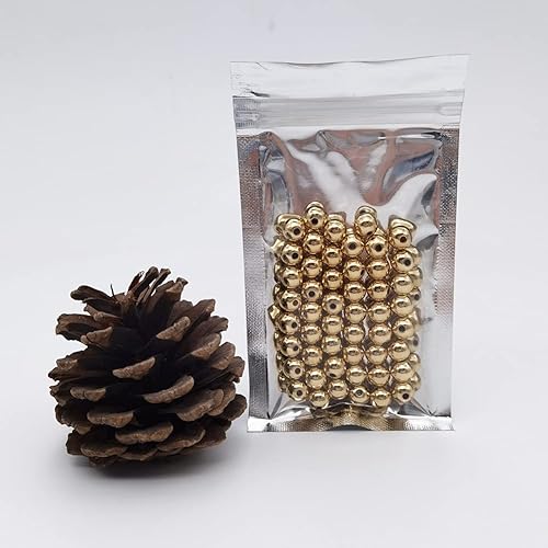 Miniatura 4 de INSPIRELLE 50 cuentas de latón chapado en oro pálido de 0.315 pulgadas de larga duración, cuentas redondas de metal sueltas, espaciador de metal,