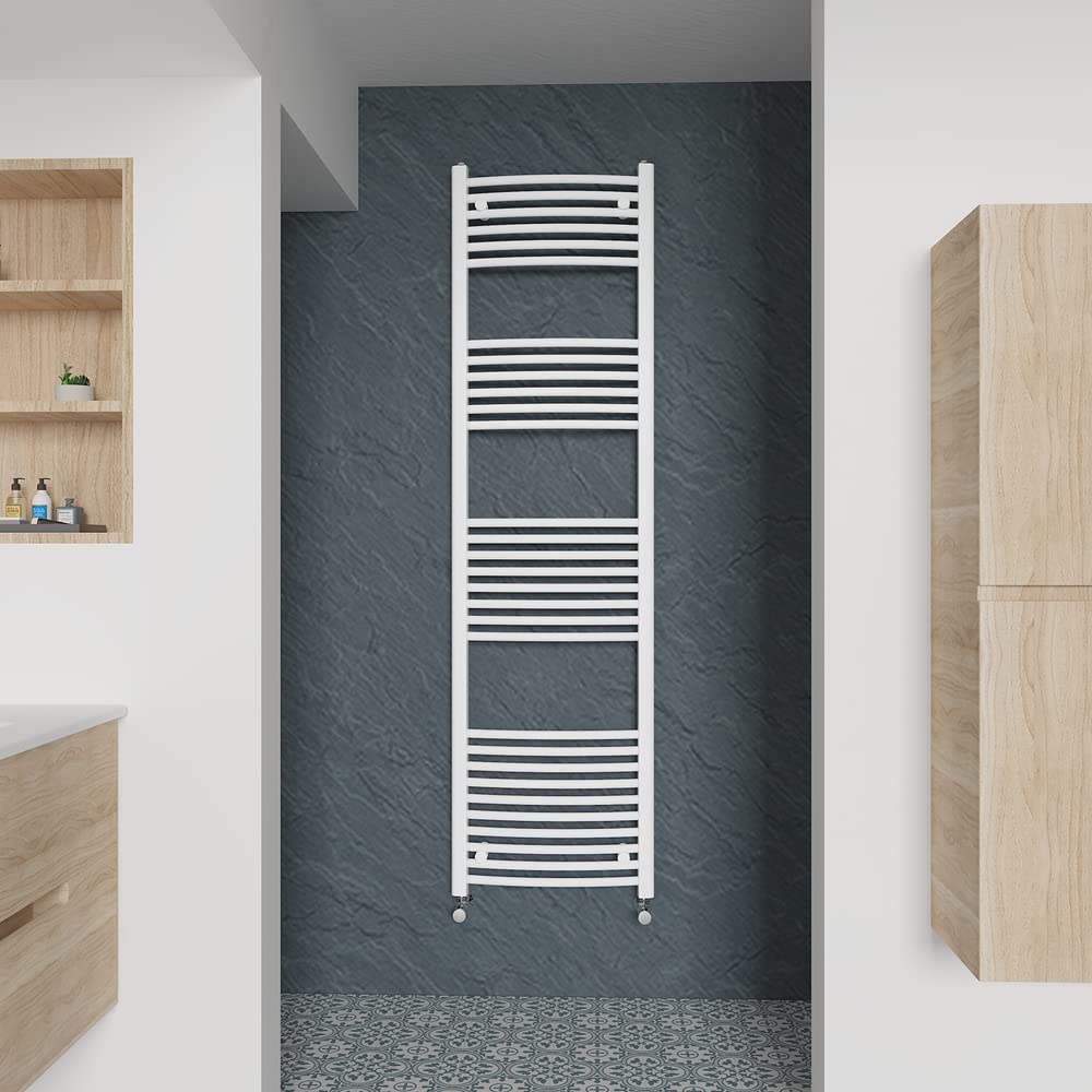 Warmehaus Curved Heated Towel Rail White Bathroom Ladder Style Radiator Central Heating 1800X500mm