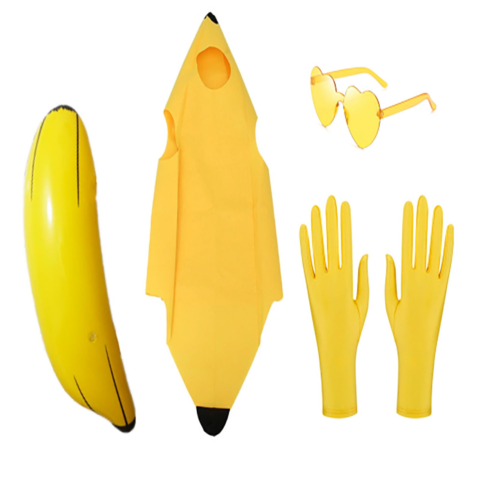 AMBEERT 4 PCS Banana Costume Set for Funny Costume for Men and Women,Banana Suit with Gloves and Glasses, Funny Fancy Dress for Halloween Parties, Theme Events, and Comedy Performances