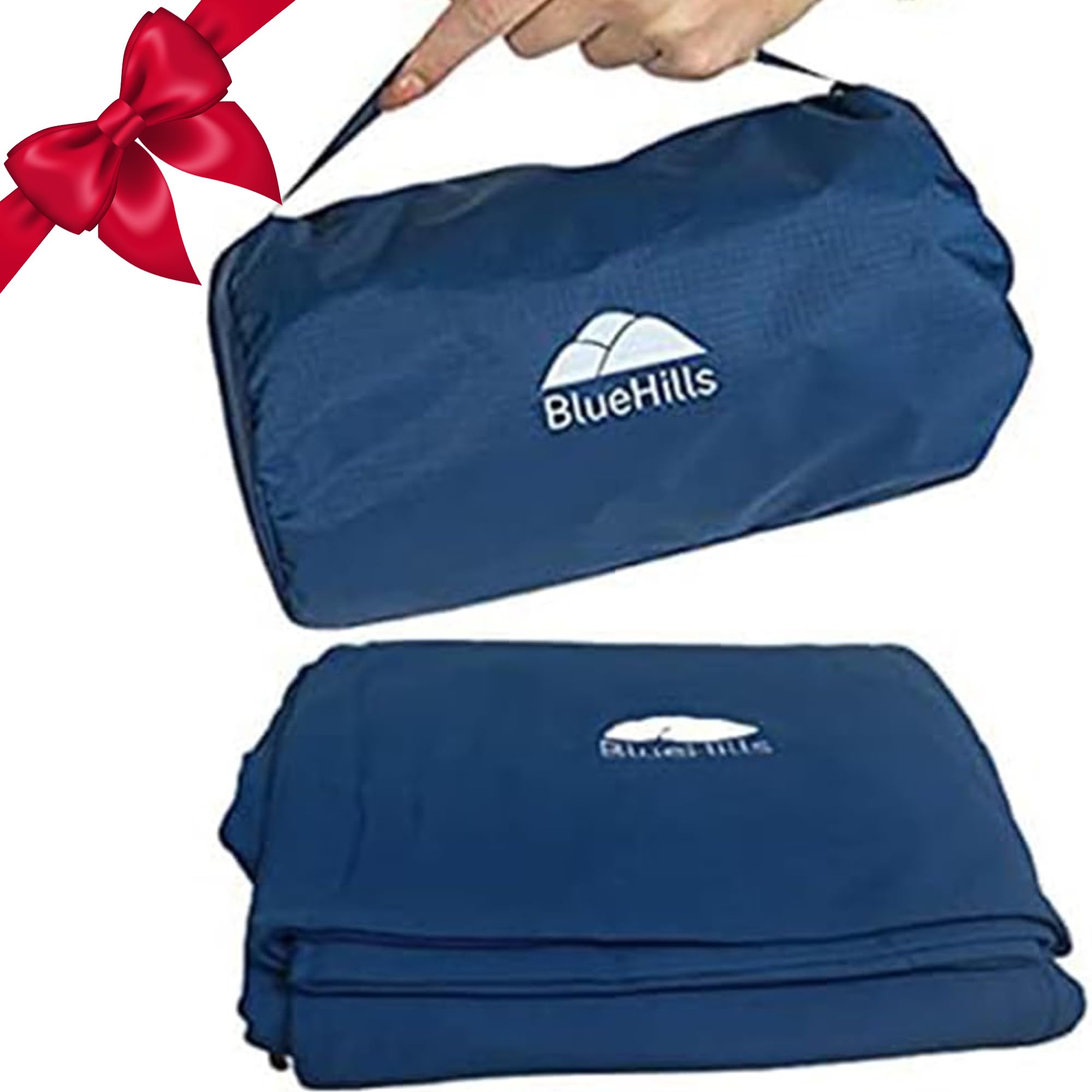 Ultra Compact Travel Blanket Pillow in Portable Bag Case with Hand Luggage Belt & Backpack Clip Premium Cozy Soft Compact Pack Large Blanket for Airplane Flight Layover - Navy Blue C001