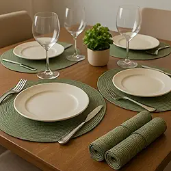 Kit 6 Peças Jogo Americano Redondo, 38cm, Decorativo para Mesa, Cozinha e Jantar Para Mesa Posta Elegante, Souplast, Café da Manhã e Lanches (VERDE MILITAR)