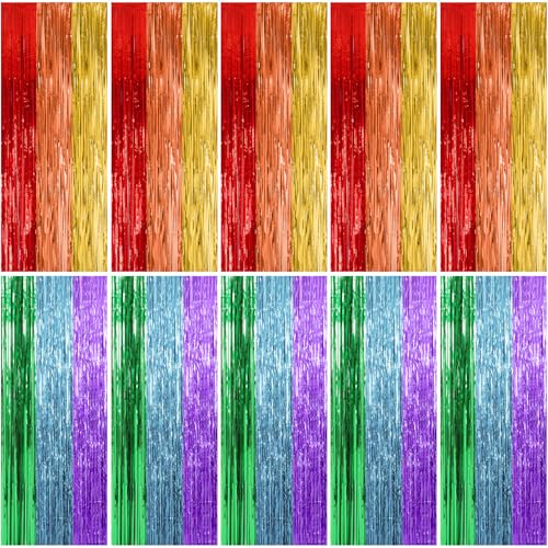Image of 10 Pack Rainbow Backdrop Party Decorations Tinsel Curtain Party Streamer Foil Fringe Birthday Decorations Photo Booth Colorful Theme First Day of School Engagement Baby Shower Decor