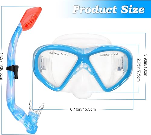 Miniatura 6 de 2 Sets Snorkeling Gear for Kids, Kids Snorkel Set for Ages 6-14, Dry Top Snorkel Mask Set for Youth Boys Girls Junior, Tempered Glass Diving