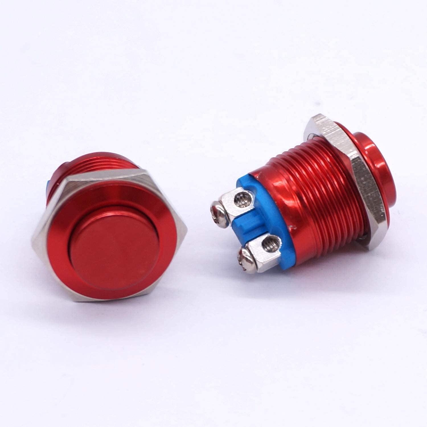 INFRI 2 pièces 16 mm 5/8" rond rouge métal bouton poussoir momentané interrupteur 1NO SPST 3A/12-250V pour interrupteur de voiture industriel (couleur : rouge)