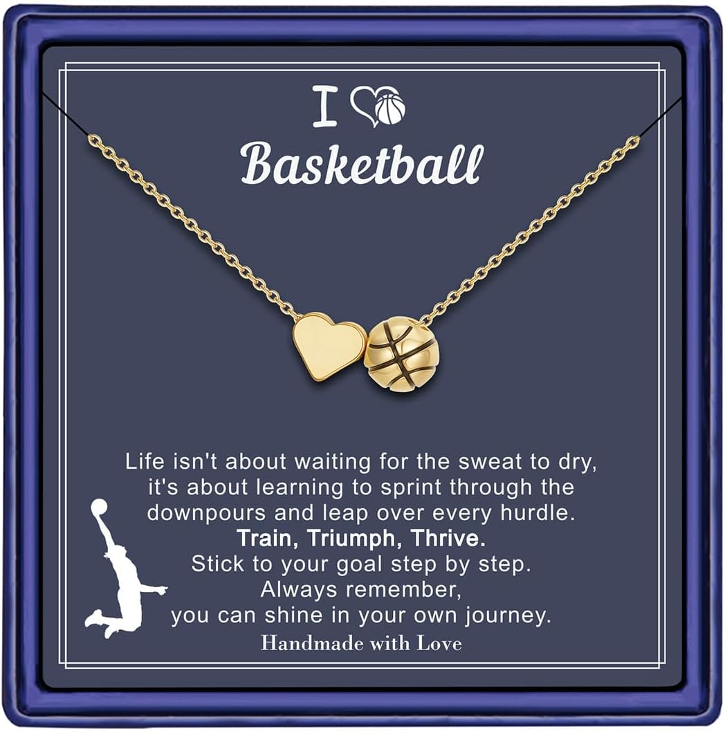 14K Gold Plated Heart Sport Basketball Necklaces for Women Trendy