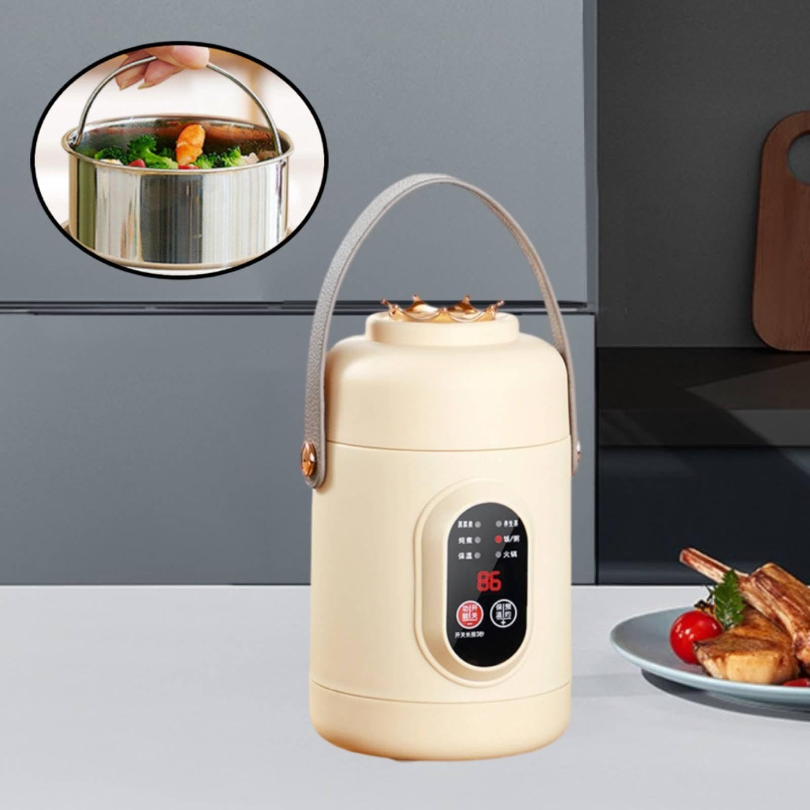 rockible Cuociriso elettrico da 800 ml, pentola elettrica multifunzione per cottura rapida di ramen, ideale per dormitorio, viaggi, casa, pasta e carne, Beige