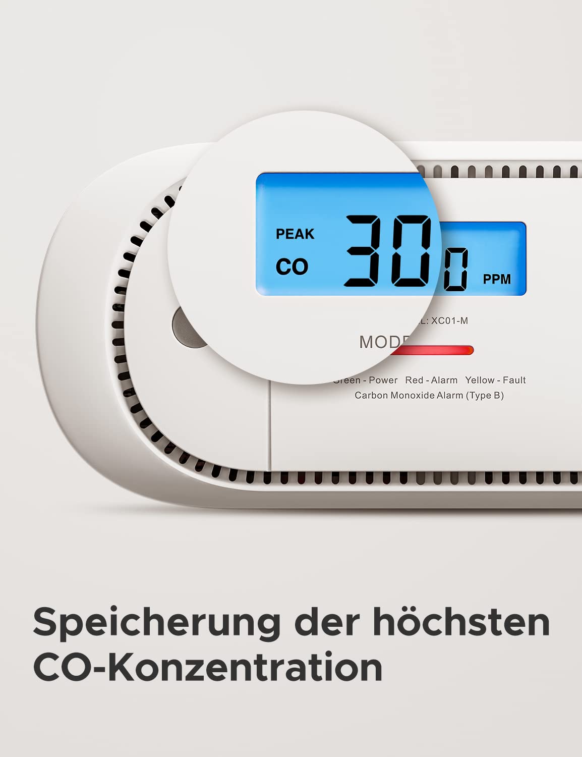 X-Sense XC01-M Kohlenmonoxid-Melder mit LCD-Anzeige, SBS50-Basisstation, austauschbarer Batterie, Spitzenwertspeicher, 1er-Pack