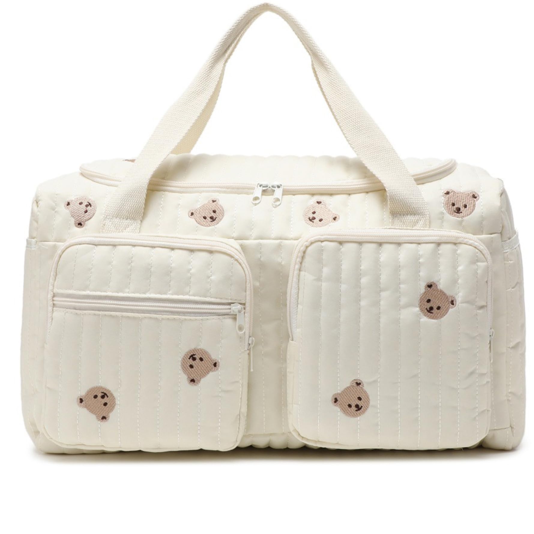 Peosaard Quilted Diaper Bag Large Capacity Teddy Bear Pattern Cute Duffle Bag Portable & Lightweight for Hospital and Weekender Travel, 18.9x8.7x10.2in, Cute Diaper