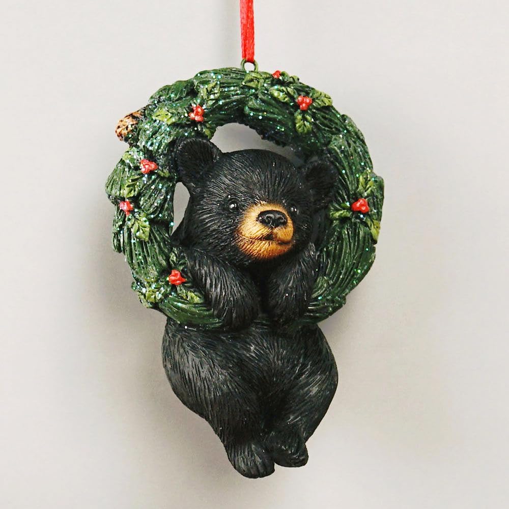 Personalized Black Bear Christmas Wreath Ornaments, Can Be