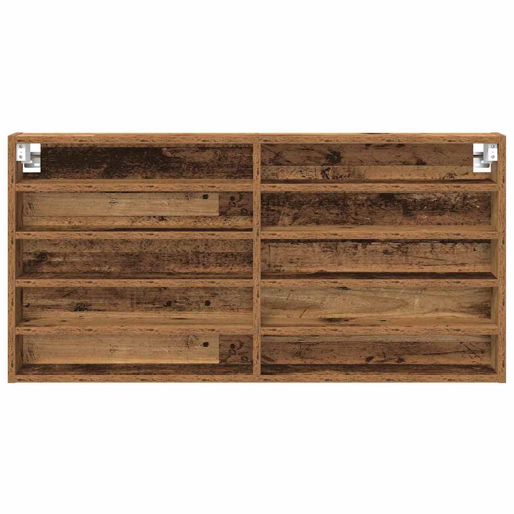 Vitrine mit 10 Regalen Altholz-Optik 100 x 8,5 x 50 cm Holzwerkstoff Schaukasten Wandvitrine für Sammlungen und Deko Schmaler Hängeschrank für Wohnzimmer Flur und Büro