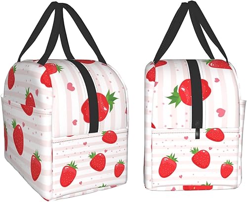 Miniatura 4 de Lonchera reutilizable con diseño de fresa con corazón, lonchera de trabajo, enfriador, reutilizable, cajas de picnic, contenedor aislado, bolsas de