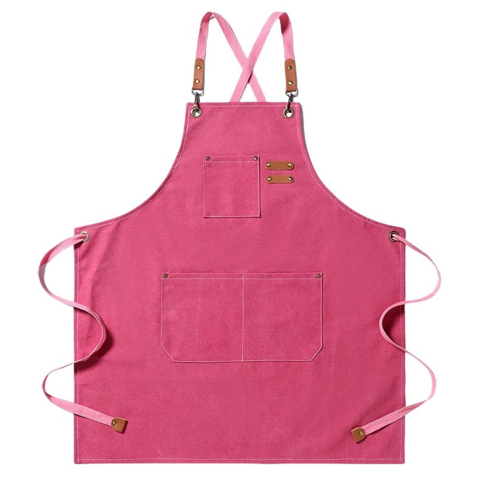 Tabards à poches, Tabliers unisexes en toile de coton avec bretelles et poches réglables, multicolore(Pink)