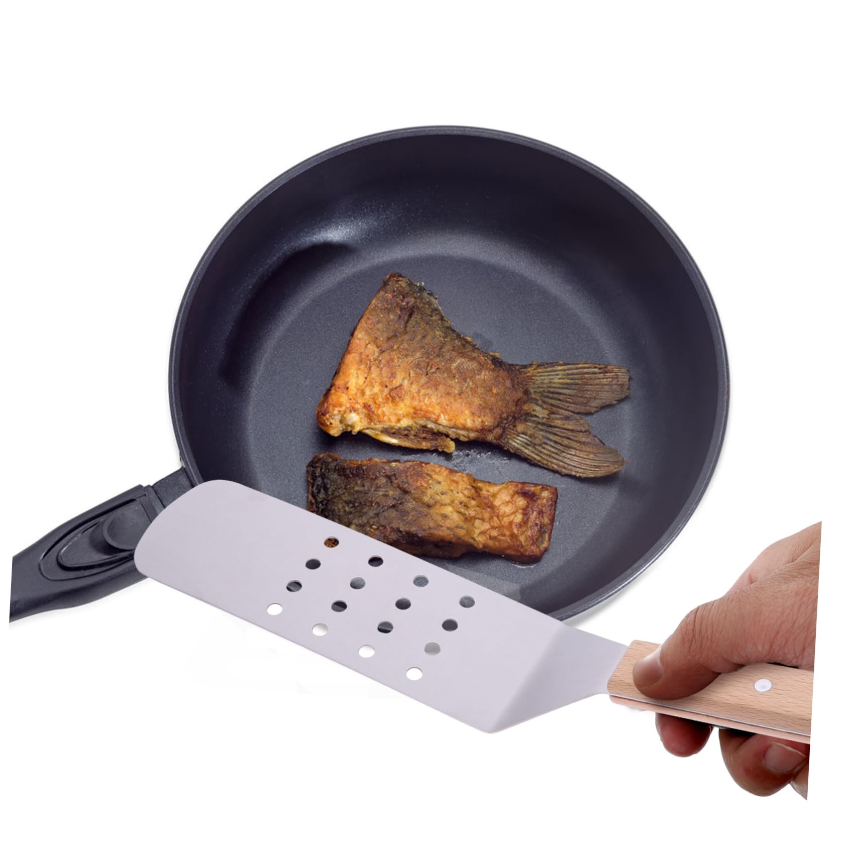 Set de 5 Spatules en Acier Inoxydable à Manche Bois Cuisine