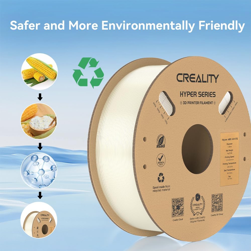 2 Pack Official Creality Hyper ABS Filament Bundle, 3D Printer Filament for High Temperature Resistance, Dimensional Accuracy ± 0.05 mm, Fits for Most 3D Printers, White+Grey