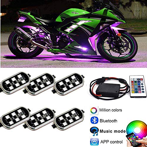 Kingshowstar 6PODS Motorcycle LED Accent Glow Neon Light - Multi-Color Ground Effect Atmosphere Lights with Waterproof Bluetooth Controller for Harley Honda Kawasaki Suzuki Ducati Polaris KTM BMW