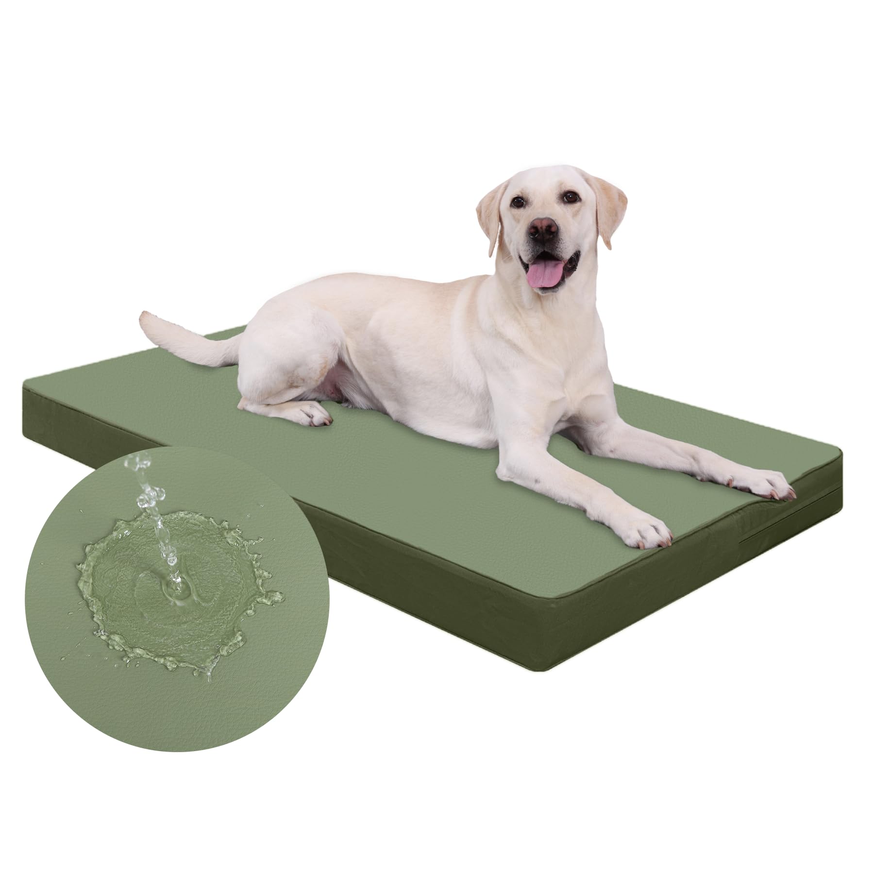 Favodormir Orthopädisches Hundebett Grosse Hunde 111x81cm,Abnehmbare Wassericht Kunstleder-Hülle Hundekissen Hundematratze für große Hunde,Komfortable & Kühlende Für Innen- Und Außenbereich,Grün