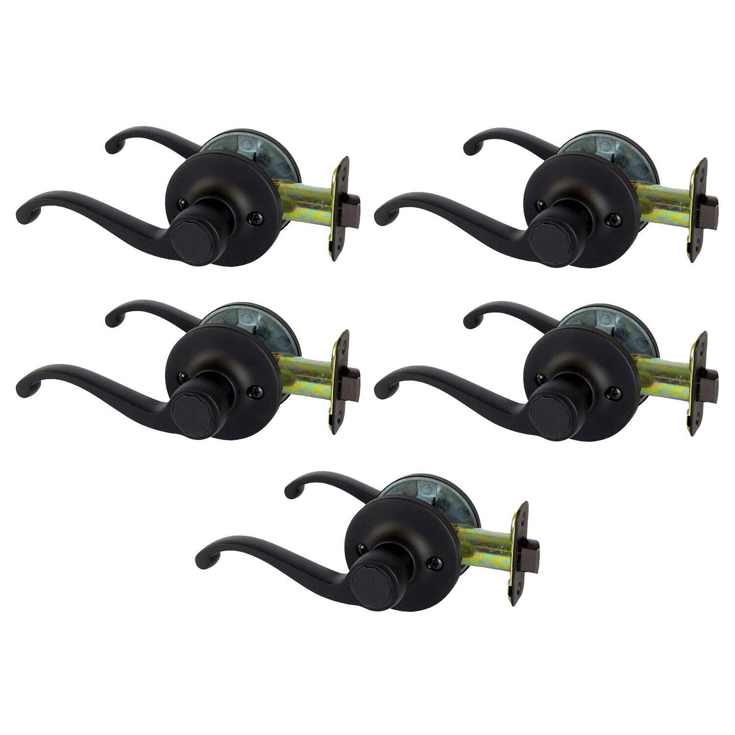 5 Pcs of Classic Style Hall Closet Passage Lever Door Handles Matte Black BA114