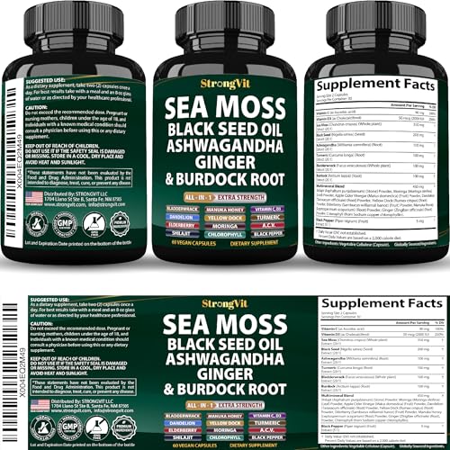 StrongVit Sea Moss 18-Ingredient Capsules with Bladderwrack & Burdock (60 ct) — view 9