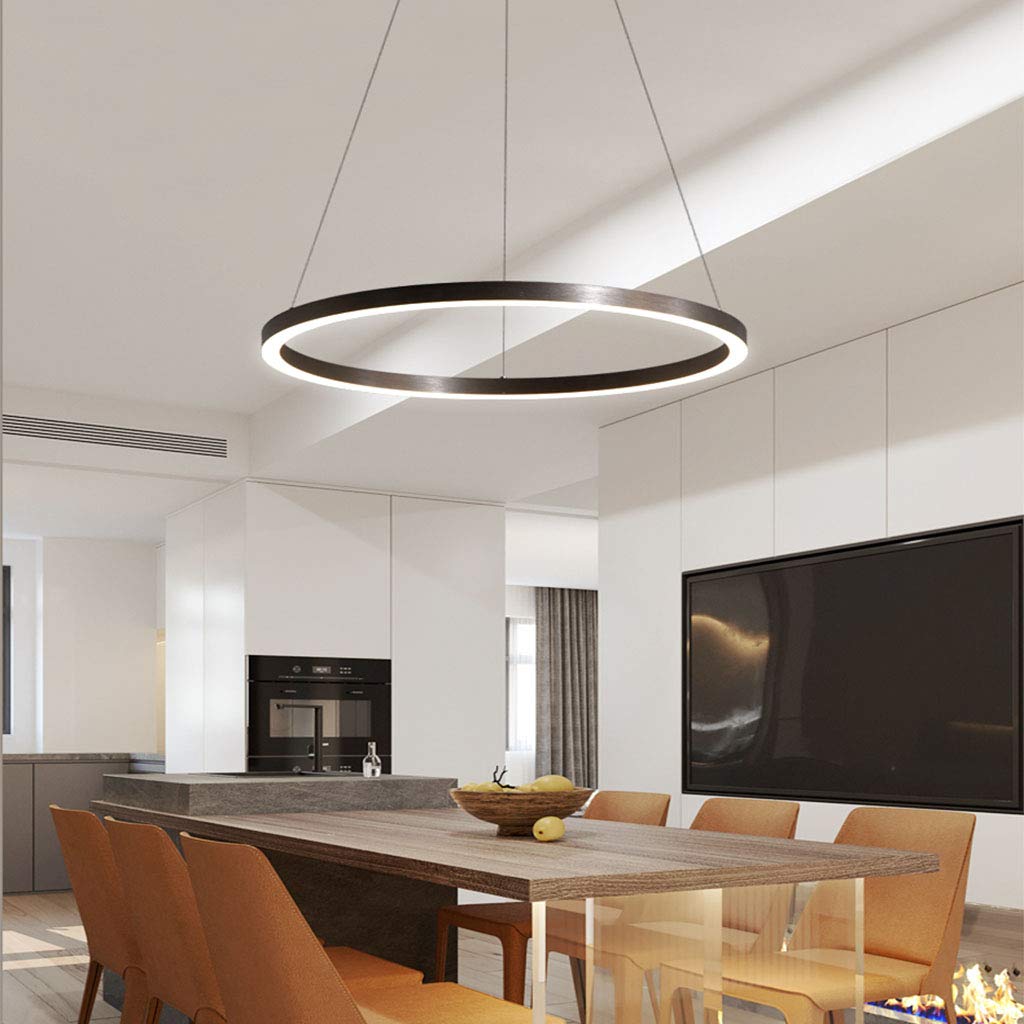 FUMIMID LED Pendant Light Living Room Lamp Chandelier Dimmable with Remote Control Pendant Lights Modern Dining Table Lamps Aluminum Round Acrylic Lighting Ceiling Fixture,Black,1lap 60cm
