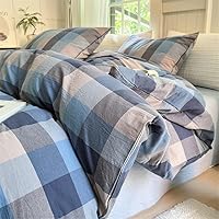 Vista 16 de VM VOUGEMARKET - Juego de funda de edredón a cuadros de tamaño queen, algodón lavado, ropa de cama reversible y multicolor, con 2 fundas