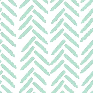 VEELIKE Aqua Watercolor Herringbone Peel and Stick Wallpaper Green and W...