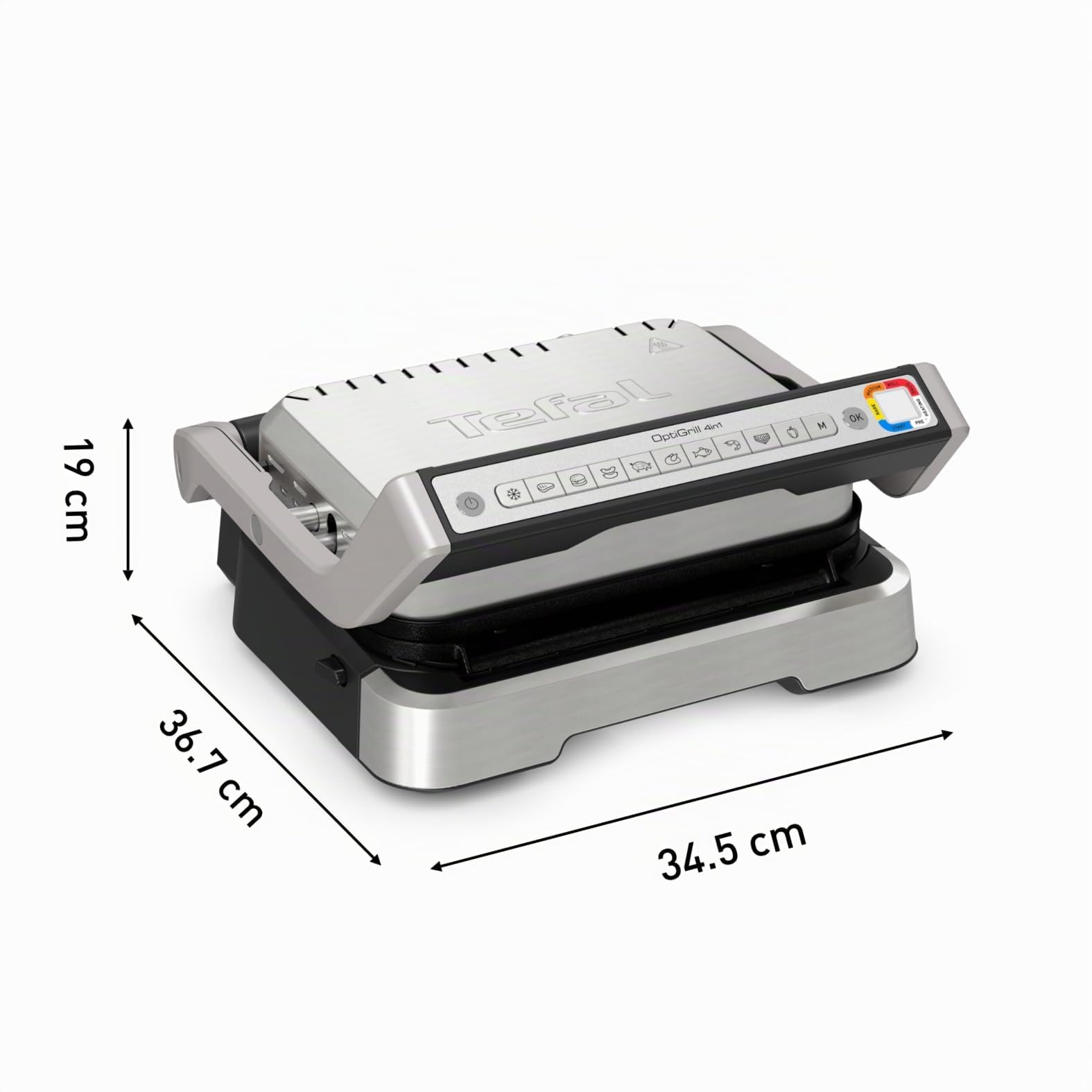 Tefal OptiGrill GC776D10 - Griglia a contatto 4 in 1 con vassoio, apribile, 9 programmi, indicatore del livello di cottura, griglia elettrica, forno, in acciaio inox/nero