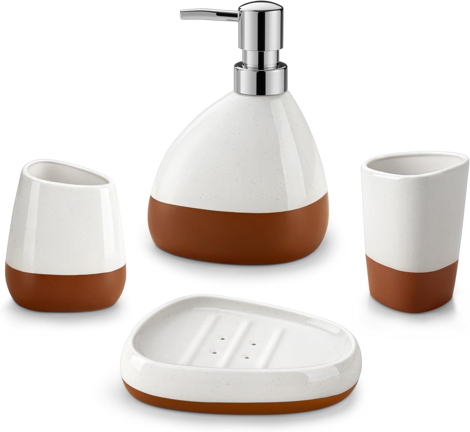 MALACASA Bathroom Accessories Sets 4 Pcs, Cream Soap Dispenser and Farmhouse Toothbrush Holder, Soap Dish with Storage Cup, Durable Ceramic Bathroom Decor for Morden Apartment, Ceram Color