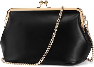 CATSEA Women's Kiss Lock Crossbody Bag PU Medium Handbags Kiss Clasp Crossbody Shoulder Bags Tote Purse Messenger Handbag