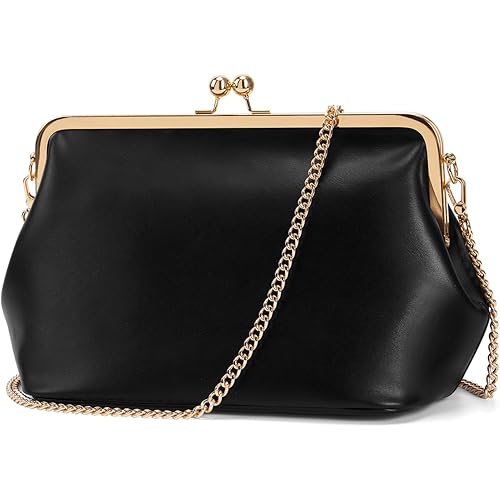 Women's Kiss Lock Crossbody Bag PU Medium Handbags Kiss Clasp Crossbody Shoulder Bags Tote Purse Messenger Handbag