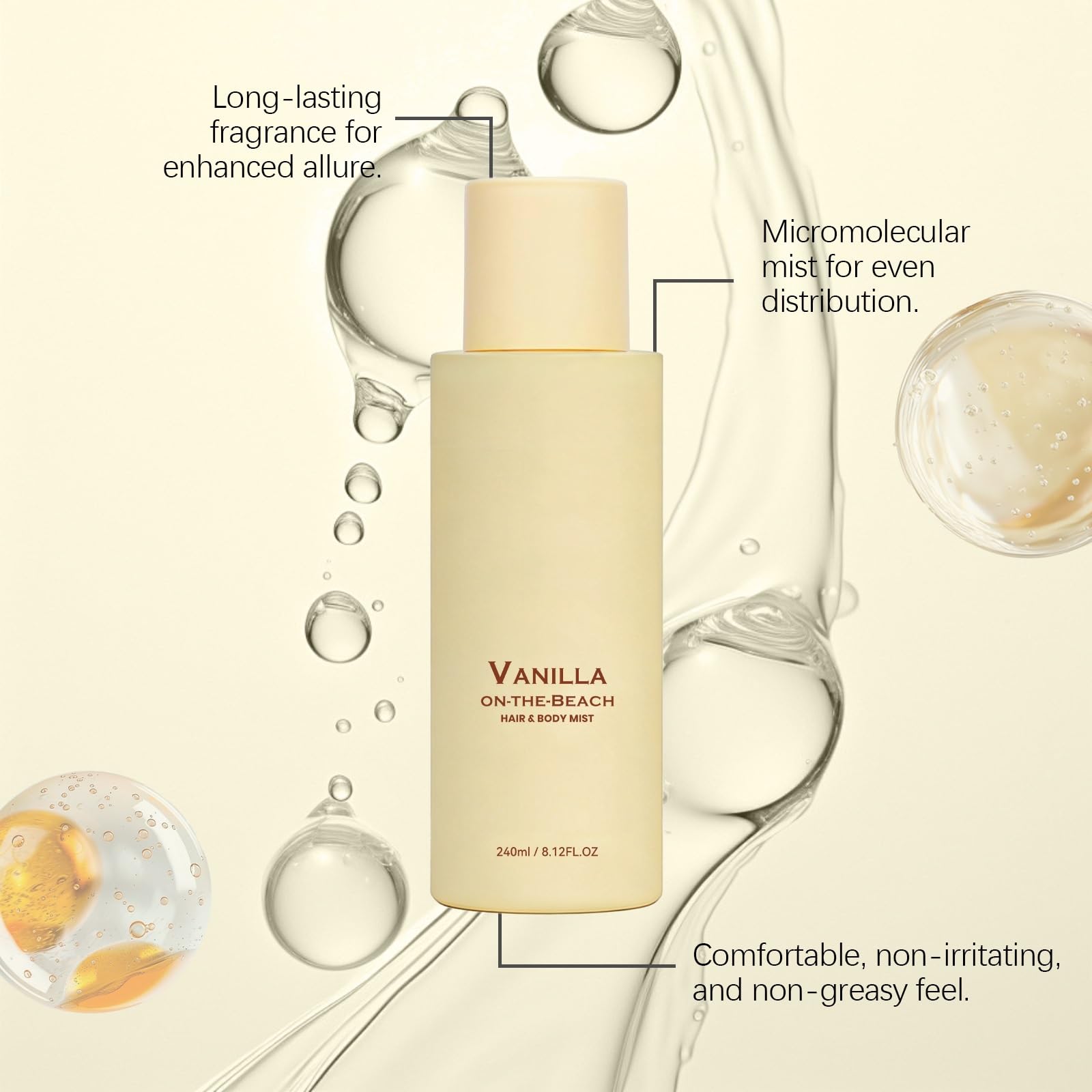 Vanilla On the Beach Spray, 2 in 1 Haar-Körpernebel, Vanilla Beach Fragrance Spray, Vanillas on the Beachs Hair Body Mist Sprays, leicht, nicht fettend alle Hauttypen, tragbar Parfüm Frauen (3pcs)