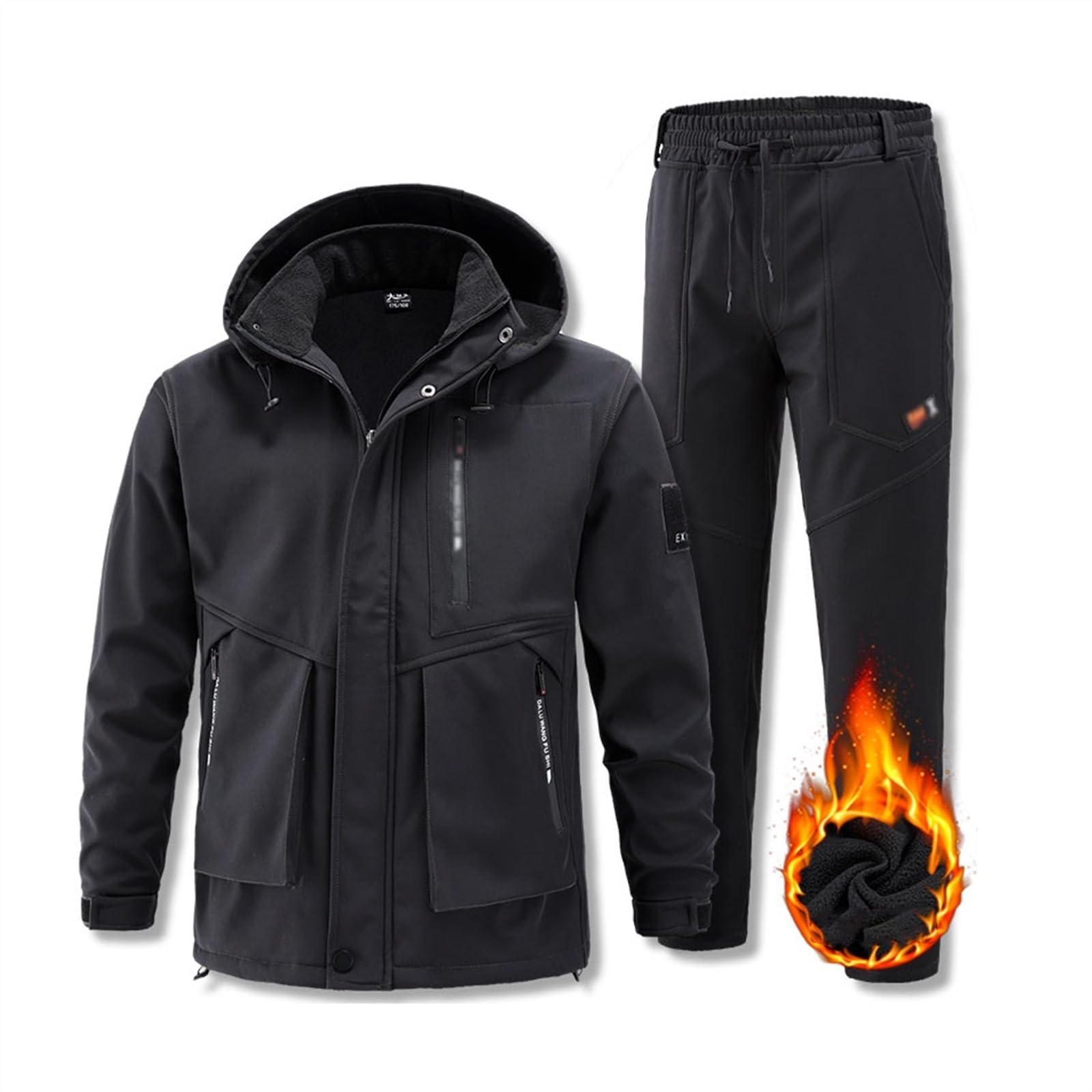 Yytcsjz Zweiteiliges Skianzug-Set Für Herren, Winddichter Warmer Verschleißfester Skianzug Mit Kapuze Für Herren 2-teiliges Set, Trendige Lockere Isolierte Wasserdichte Bergsteigerkleidung