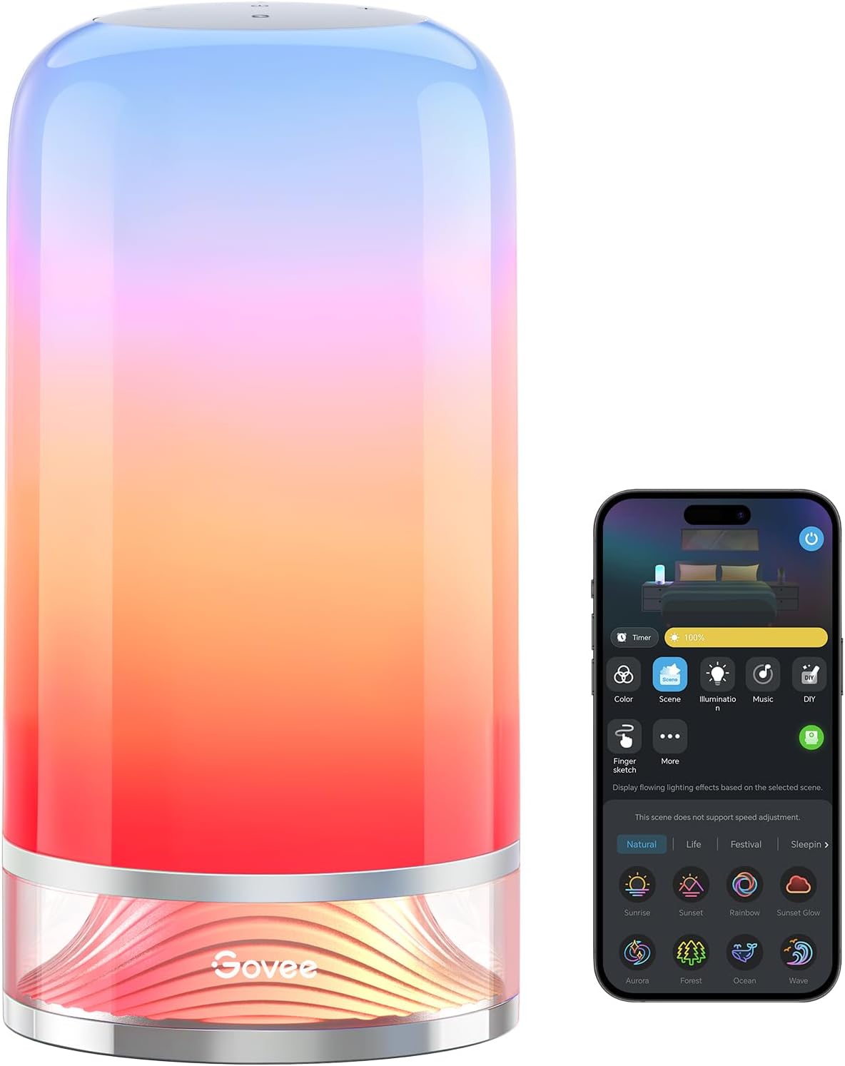Bedside Touch Table Lamp, Night Light Kids LED RGBICWW Works with Matter and Alexa, Music Sync, 64 Scene Modes, Timer, 2700-6500K Night Lamp for Bedroom, Kids, Living Room Decor(Corded Electric)