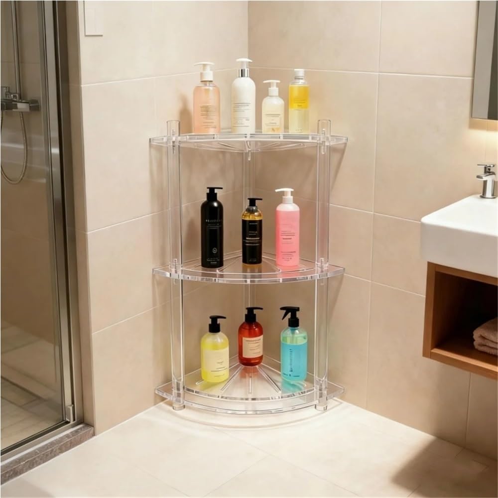 GZYWZXL 3 Tier Shower Shelves Acrylic Corner Shower Caddy Perfume Stand for Home Corner Shelf Stand for Living