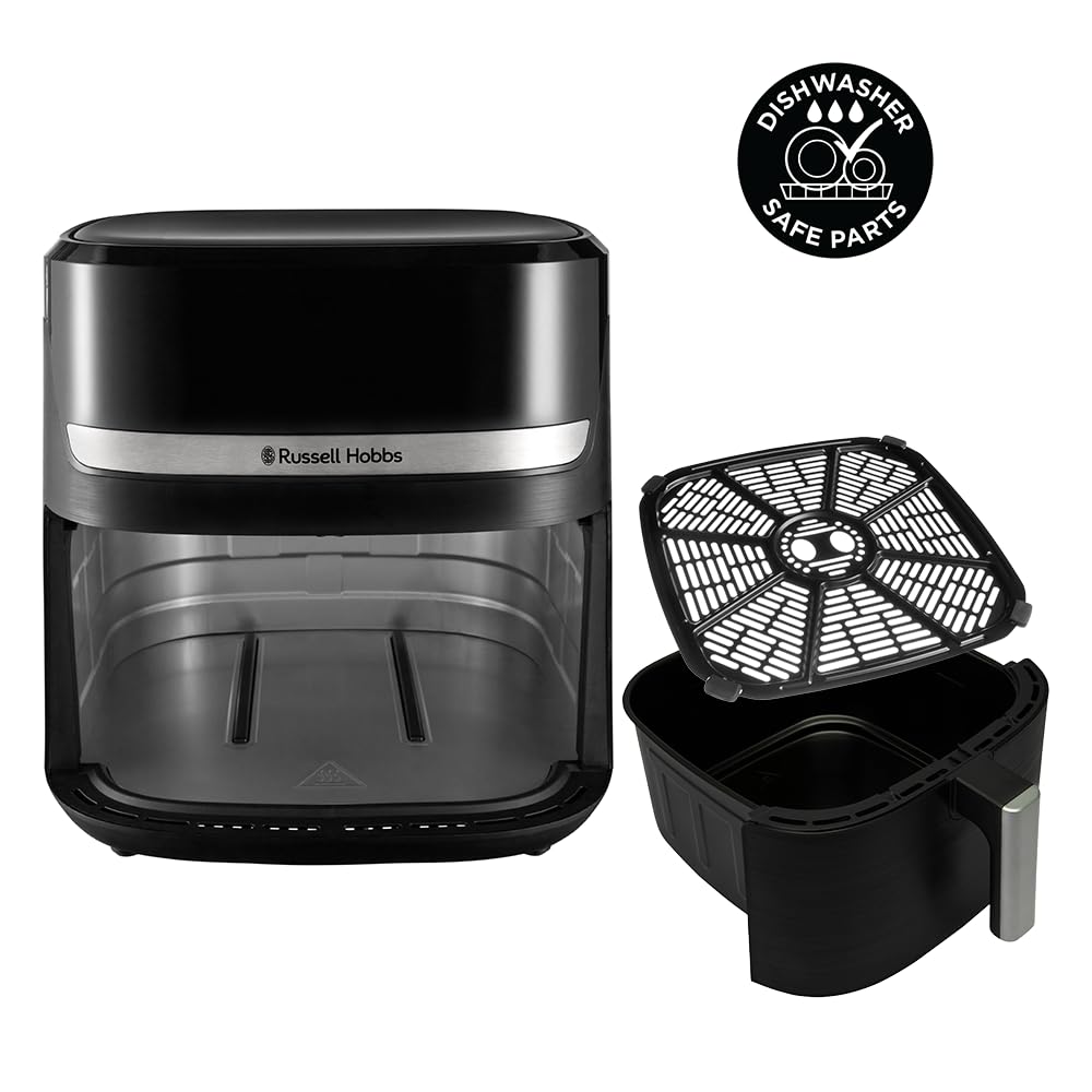 Russell Hobbs Freidora de Aire, Air Fryer, Freidora sin Aceite 8,3 L, XXL [tamaño compacto, bajo nivel ruido, pizzas de 26 cm] Satisfry (piezas aptas lavavajillas, pantalla táctil, grill) 27632-56