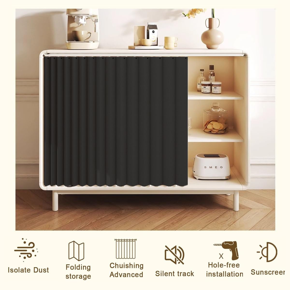 Cortinas Personalizables con rieles deslizantes multifuncionales, Ideales para zapateros, roperos y armarios.-Black- W60cmxH70cm