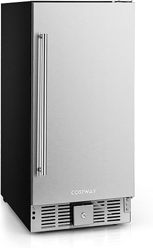 COSTWAY Refrigerador de bebidas de 15 pulgadas, refrigerador de bebidas debajo de la encimera con puerta de acero inoxidable y estantes extraíbles,
