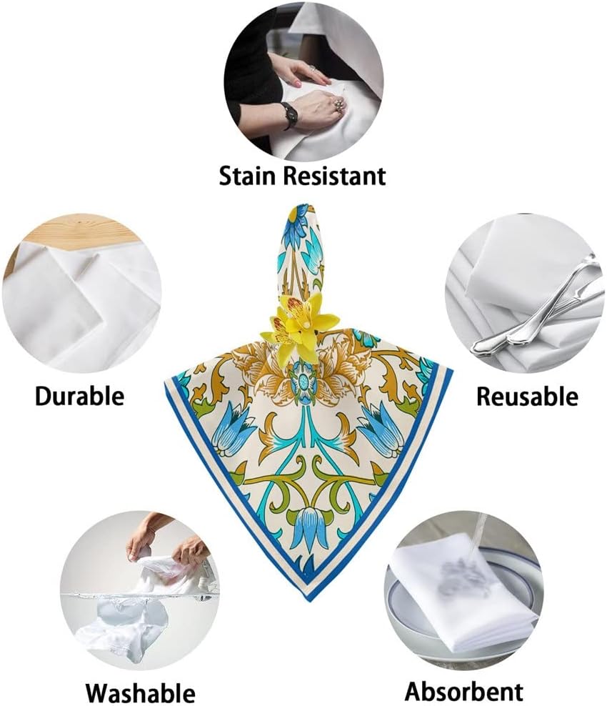 Vintage Farmhouse Flower Table Napkins Cloth Set Soft Handkerchief Wedding Decoration Banquet Dinner(8pcs)