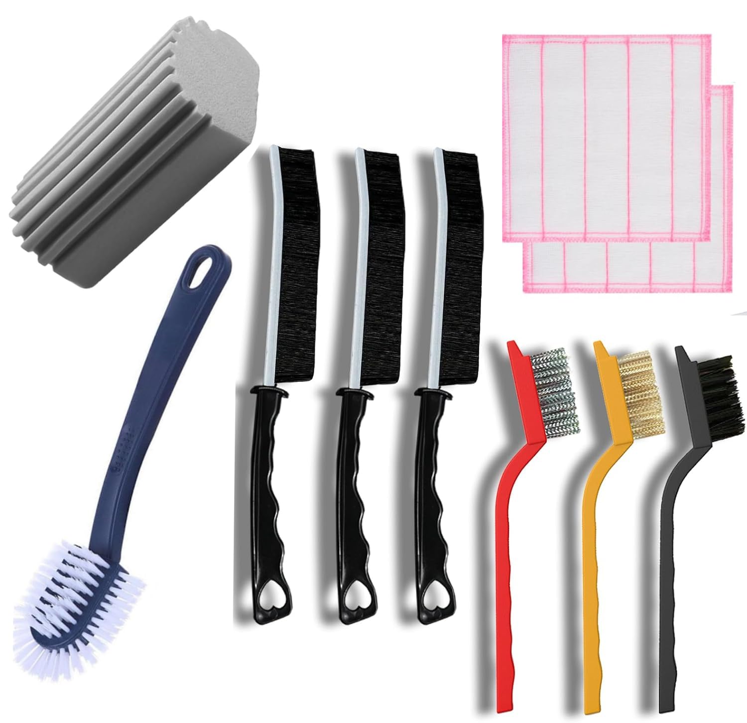 JICOOT Plastic Handle 10Pcs Cleaning Brush Set,Multipurpose Gap Brush for Kitchen,Bathroom,Car,Grout,Window Tracks,Vehicle,Faucets,Bowl,Cup,Home Essentials Scrub Cleaning Tools,Hard Crevice Cleaning