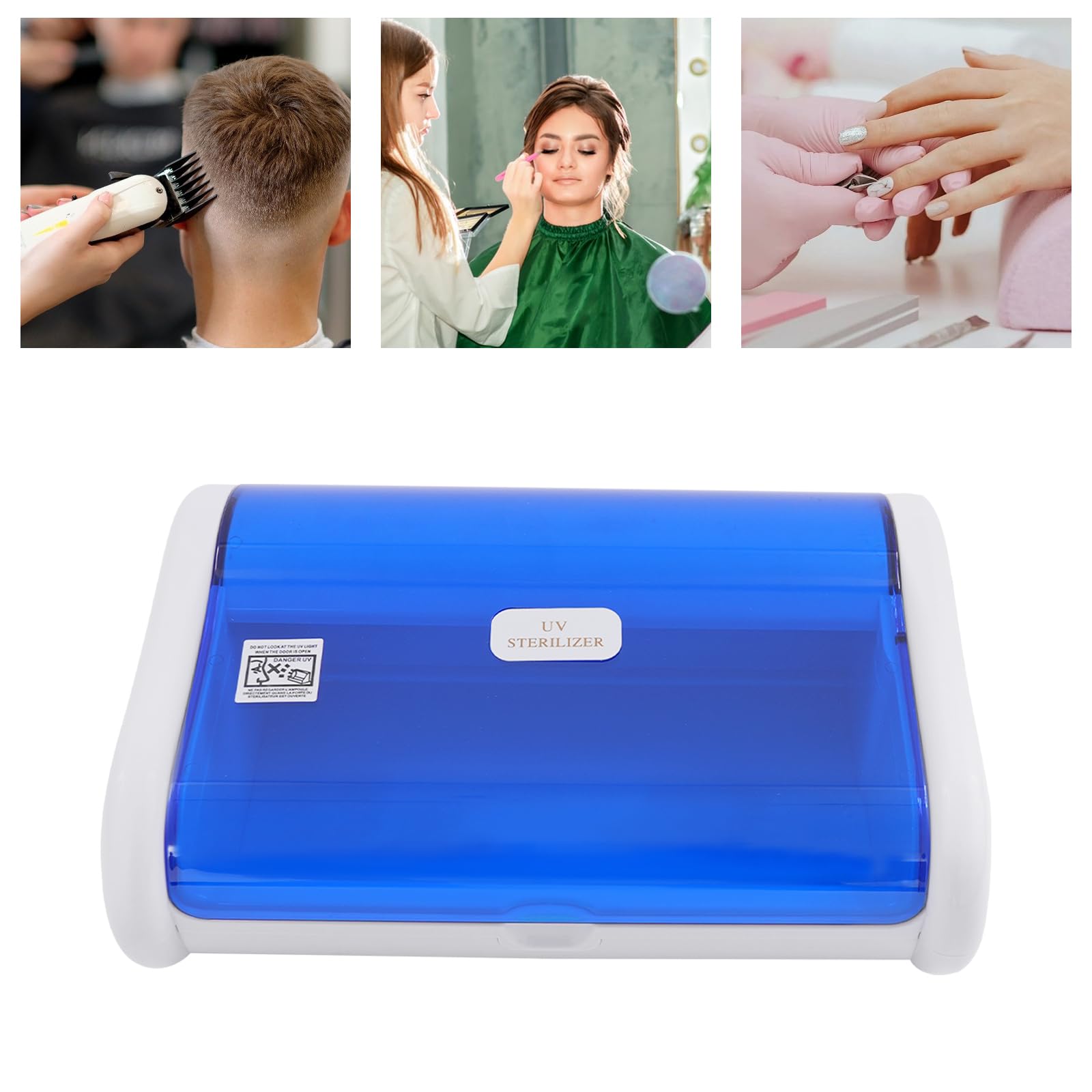 Esterilizador UV de ozono portátil, caja de desinfección, herramientas de manicura, peluquería, compacto 2L ABS, tapa anti-UV seguridad, ideal para salón belleza casa viaje, blanco 31 x 21,5 x 10 cm