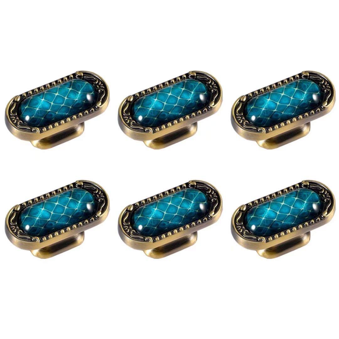 Set di 6 lussuosi pomelli Vintage per Porte, cassetti, mobili in Cristallo, Maniglie per mobili per armadi, mobili da Cucina e da Bagno, persiane, ECC. (Distanza Fori 128 mm) (Colore Un Singolo Foro)